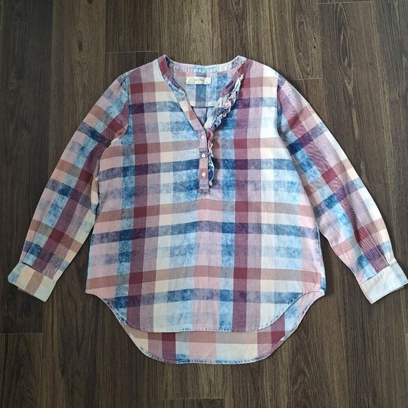 💙 Anthropologie Isabella Sinclair Soft Ruffle Hanley Top 100% Cotton Cottage - Picture 9 of 9